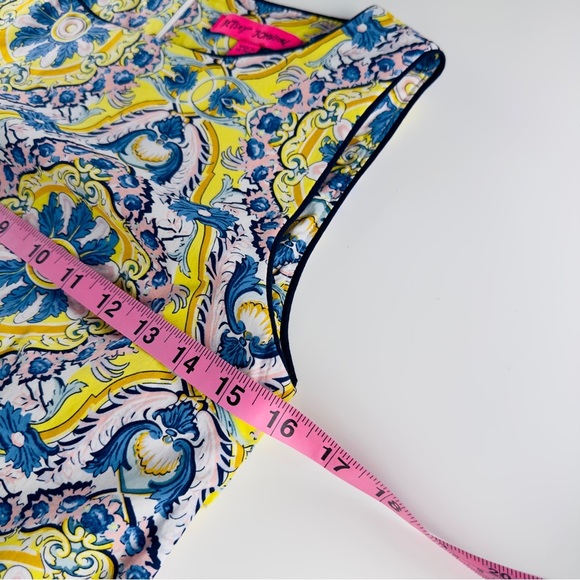 Betsey Johnson Yellow Blue China Plate Pattern Sleeveless Shift Dress Size 2 - Picture 9 of 13